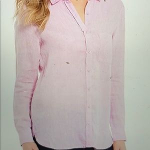 Joules Jeanne Linen ButtonFront Long Sleeve Blouse